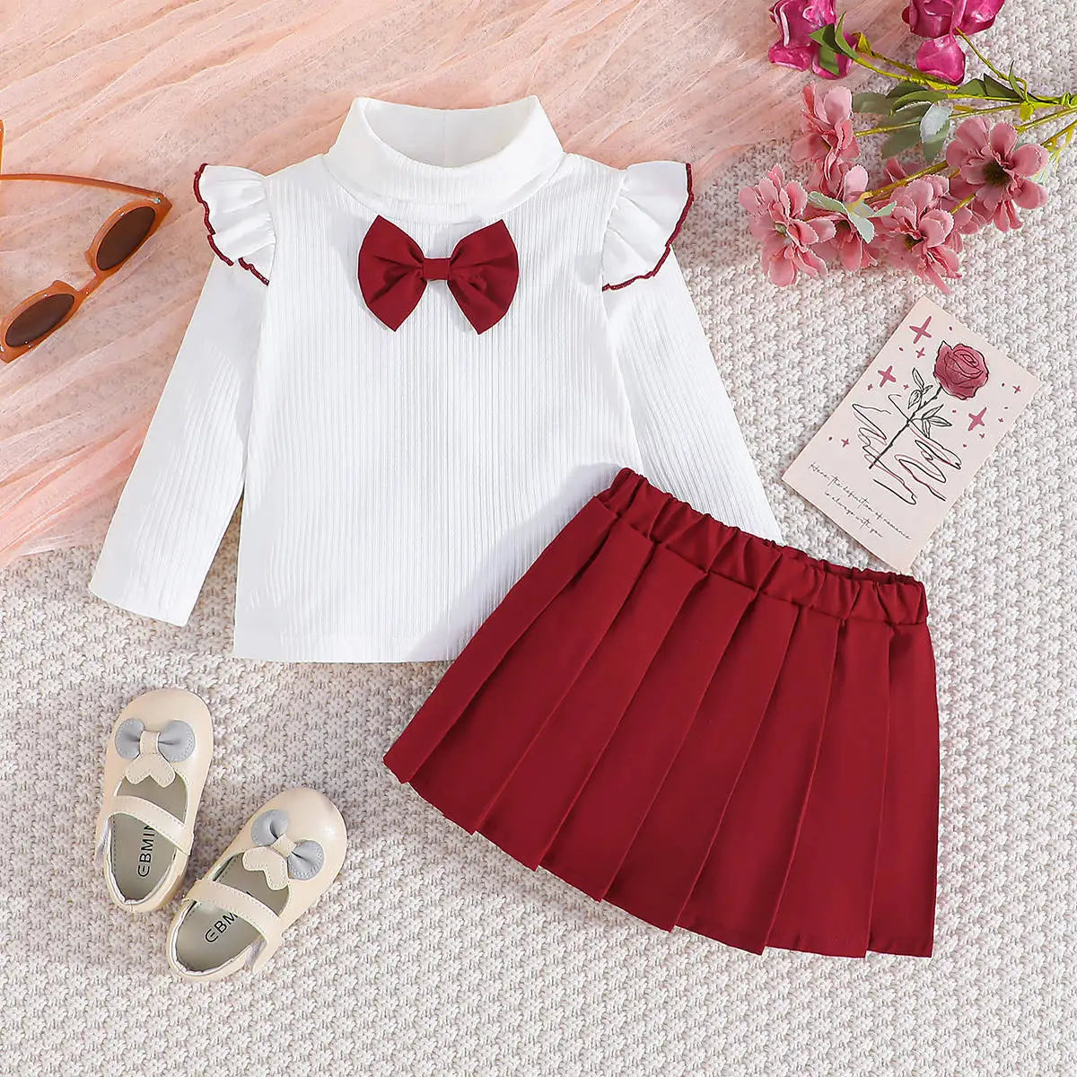 0~2 years old infant long-sleeved top + skirt two-piece baby girl bow pullover set