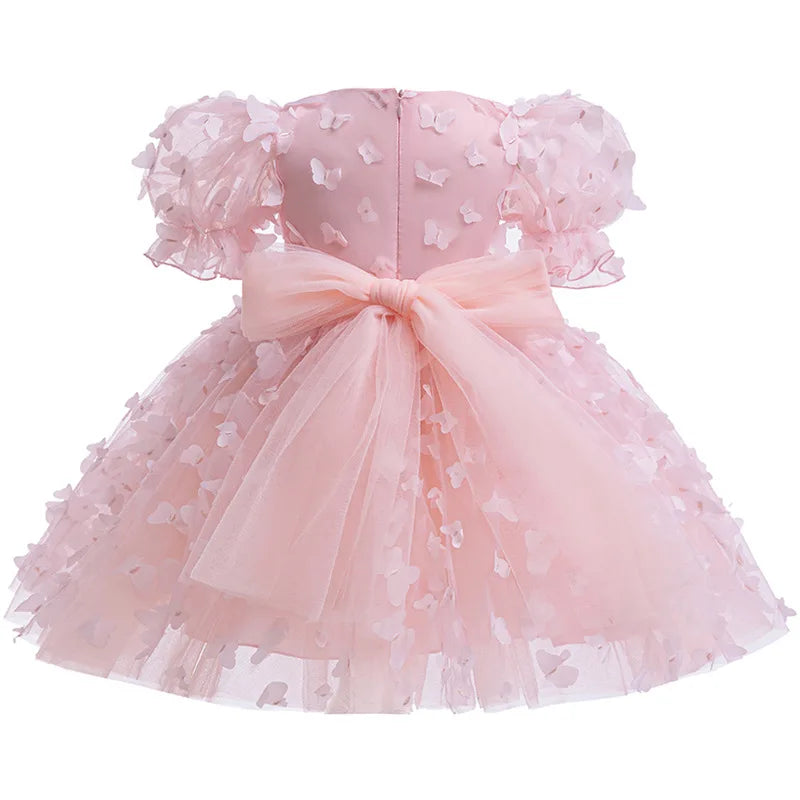 1 2 3 4 5 6 Years Butterfly Girls Dress Summer Mesh Fashion Bow Little Princess Baby Dress Christmas Birthday Gifts Kids Clothes