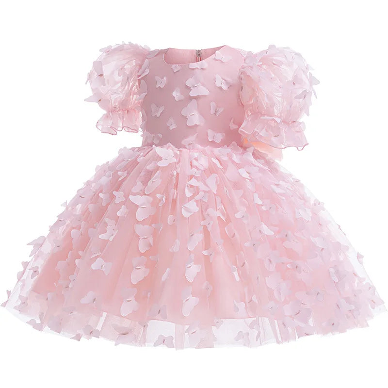 1 2 3 4 5 6 Years Butterfly Girls Dress Summer Mesh Fashion Bow Little Princess Baby Dress Christmas Birthday Gifts Kids Clothes