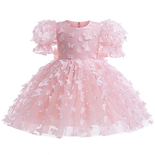 1 2 3 4 5 6 Years Butterfly Girls Dress Summer Mesh Fashion Bow Little Princess Baby Dress Christmas Birthday Gifts Kids Clothes