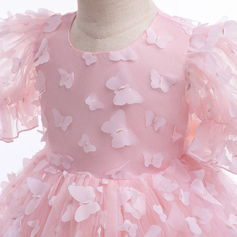 1 2 3 4 5 6 Years Butterfly Girls Dress Summer Mesh Fashion Bow Little Princess Baby Dress Christmas Birthday Gifts Kids Clothes