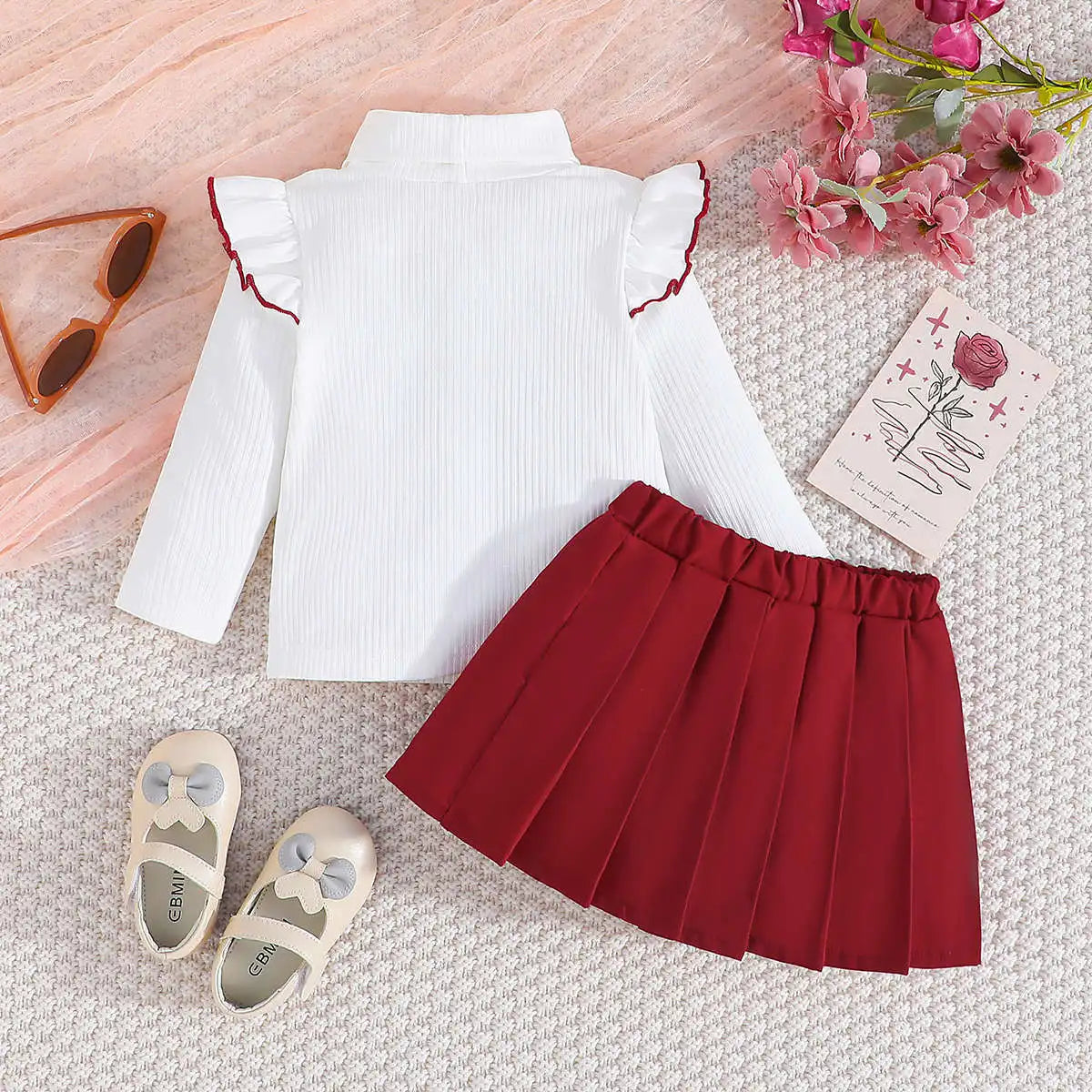 0~2 years old infant long-sleeved top + skirt two-piece baby girl bow pullover set